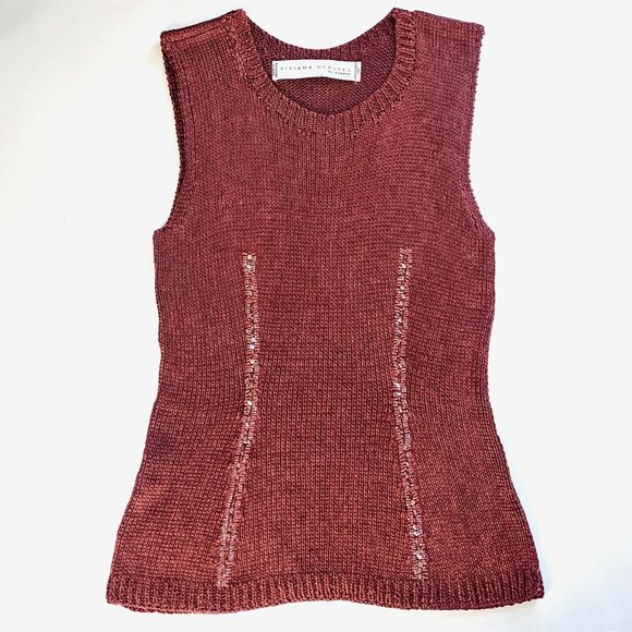Viviana Uchitel by Vidrio Red Knit Sequined Women's Size 1 Tank Top - Picture 1 of 6